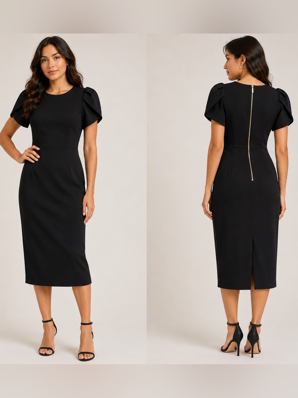 Calvin Klein Black Puff Sleeve Sheath Dress NWT 8